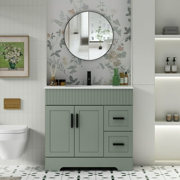 Eclife 36-Inch Single Bathroom Vanity with Ceramic Sink Top, Water Saving Faucet, Modern, 1 Pack