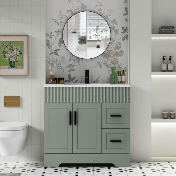 Eclife 36-Inch Single Bathroom Vanity with integrated Sink Top, Water Saving Faucet, Modern, 1 Pack