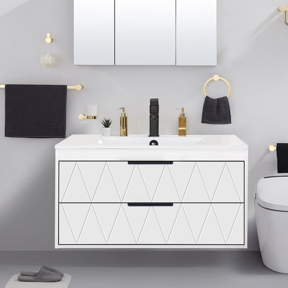 Eclife 36" Modern Wall Mount Bathroom Vanity with Integrated Sink Top, Faucet, Floating Cabinet