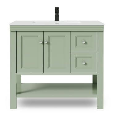Eclife 36" Single Bathroom Vanity With Ceramic Sink Top, 2-door Cabinet And 2 Drawers, Hand Paint