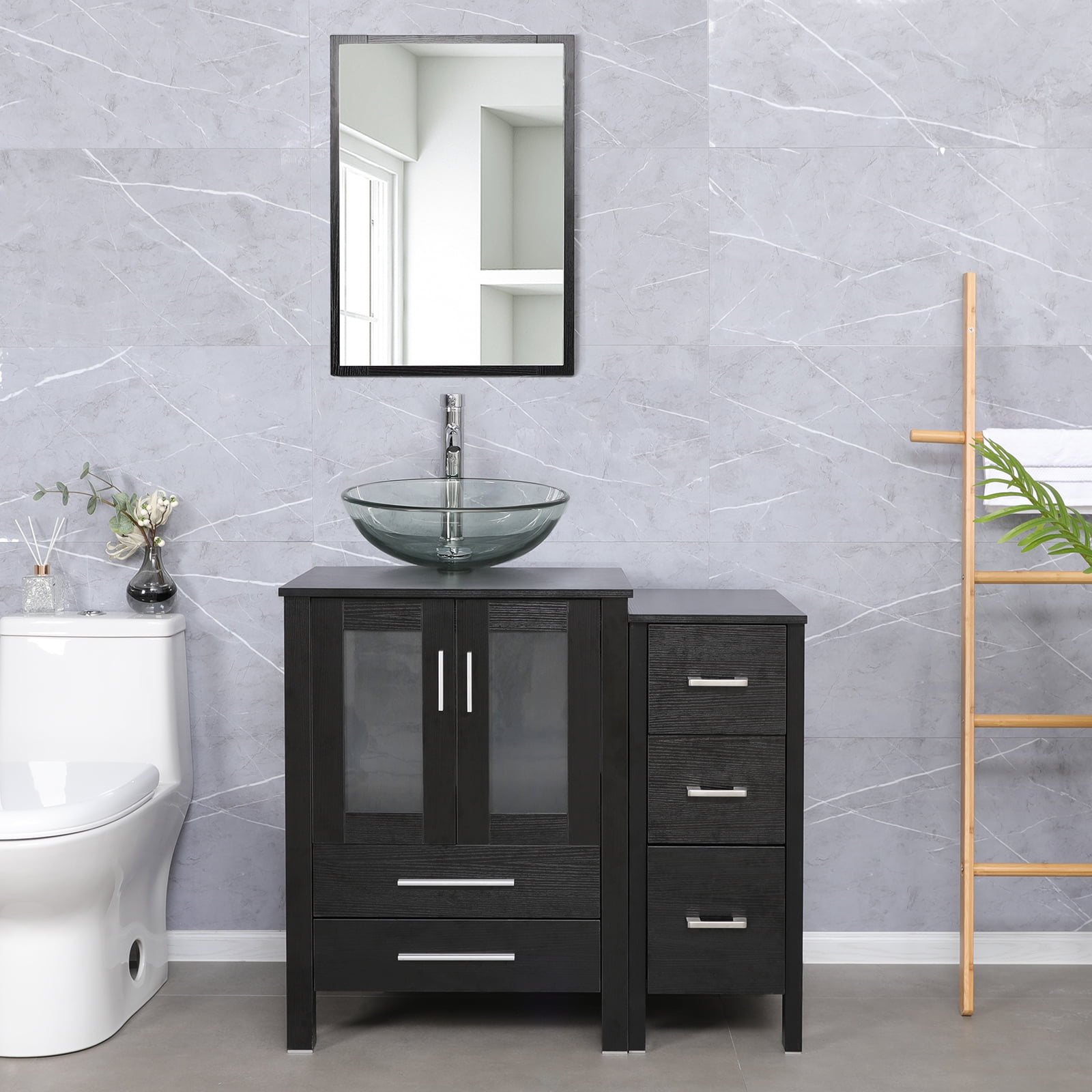 Eclife 36"W x 20"D x 32"H Black Bathroom Vanity Sink Combo