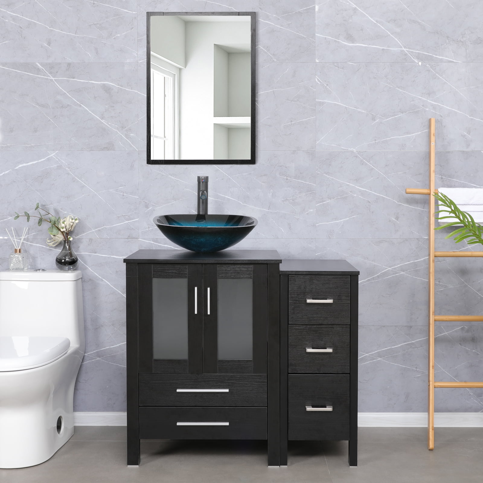 Eclife 36"W x 20"D x 32"H Black Bathroom Vanity Sink Combo