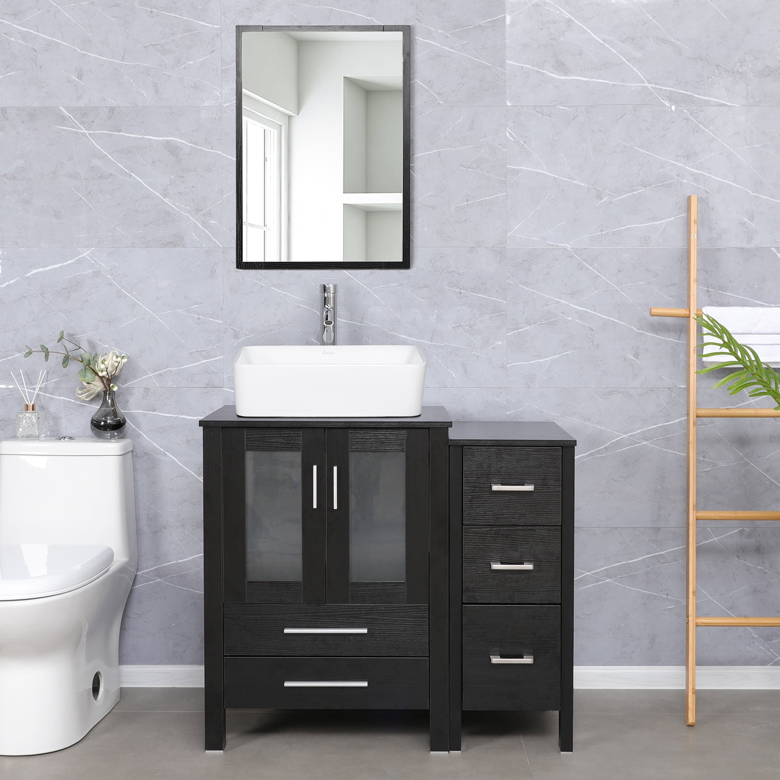 "Eclife 36"" Black Bathroom Vanity Sink Combo with Cabinet, Ceramic ...