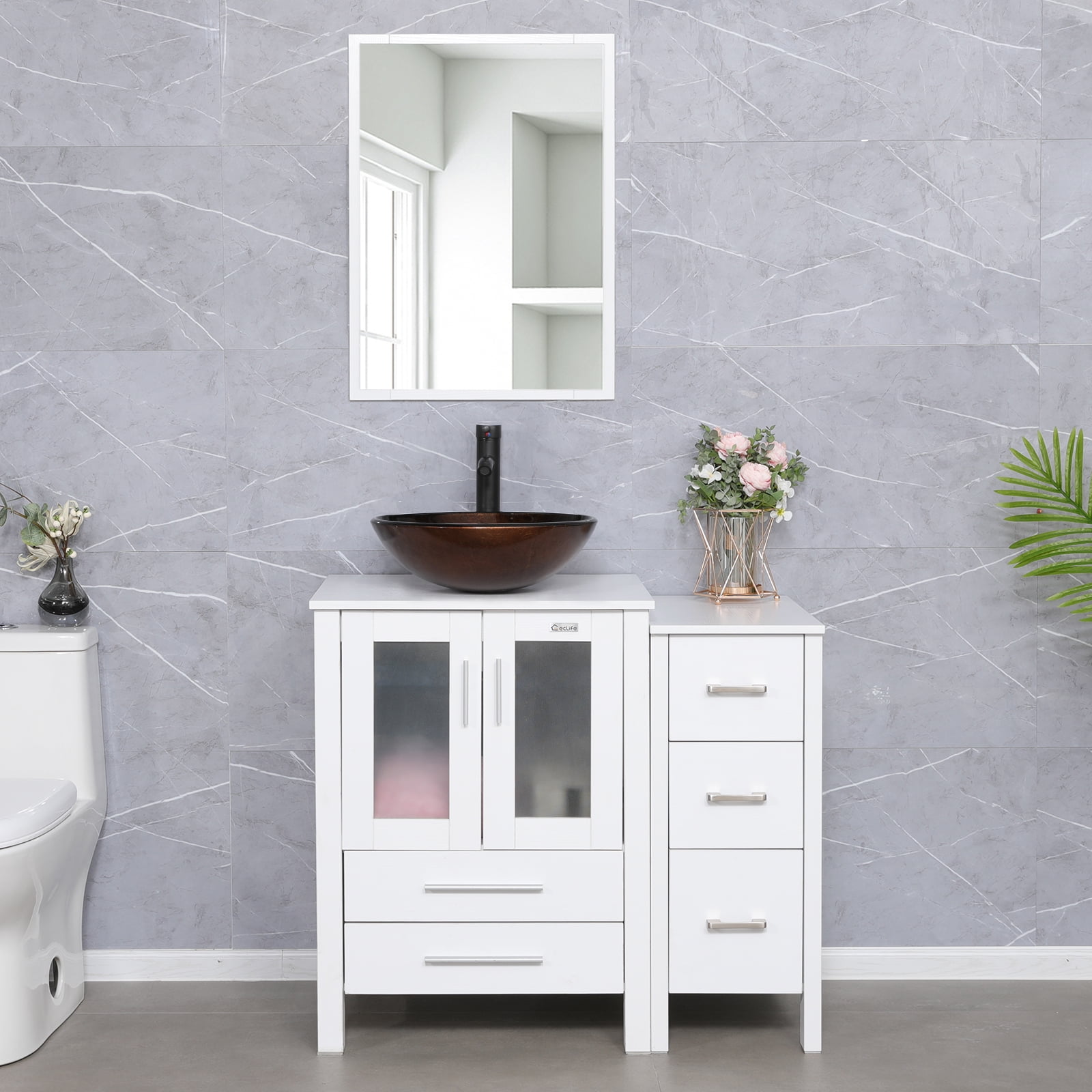 Eclife 36"W x 20"D x 32"H White Bathroom Vanity Sink Combo