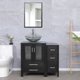 thumbnail image 1 of Eclife 36"W x 20"D x 32"H Black Bathroom Vanity Cabinet Sink Combo Clear Round Tempered Glass Vessel Sink with Side Cabinet with Faucet Drain High Definition Mirror Set, 1 of 14