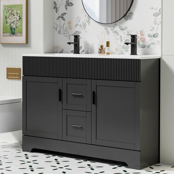 Eclife 48" Black Double Sink Bathroom Vanity With Resin Countertop, Faucet