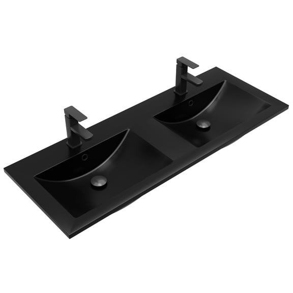 Eclife 48 Black Resin Integrated Double Bathroom Sink, Water Saving, Stain Resistant