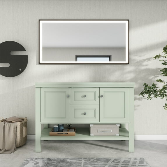 Eclife 48" Double Sink Bathroom Vanity Base Only, Sink not Included, 2 Doors 2 Drawers with Open Shelf