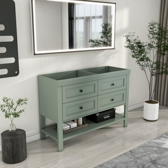Eclife 48" Double Sink Bathroom Vanity Base Only, Sink not Included, 4 Deep Drawers with Open Shelf