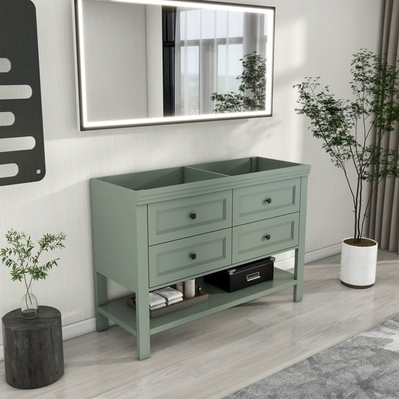 Eclife 48" Double Sink Bathroom Vanity Base Only, Sink not Included, 4 Deep Drawers with Open Shelf