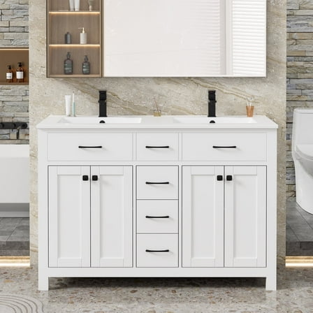 "eclife 48"" Double Sink Bathroom Vanity with Resin Top, Eco-Friendly Hand-Painted Finish"