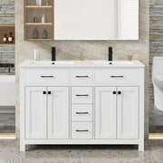 eclife 48 Double Sink Bathroom Vanity with Resin Top, Eco-Friendly Hand-Painted Finish