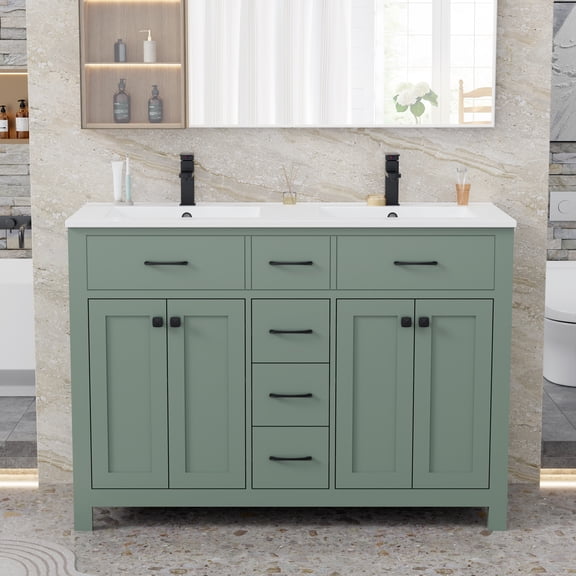 Eclife 48" Double Sink Bathroom Vanity With Resin Top, Eco-Friendly Hand Paint