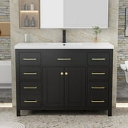 Eclife 48" Freestanding Double Sink Bathroom Vanity with Resin Top, Faucet,Drain,EPA Certified