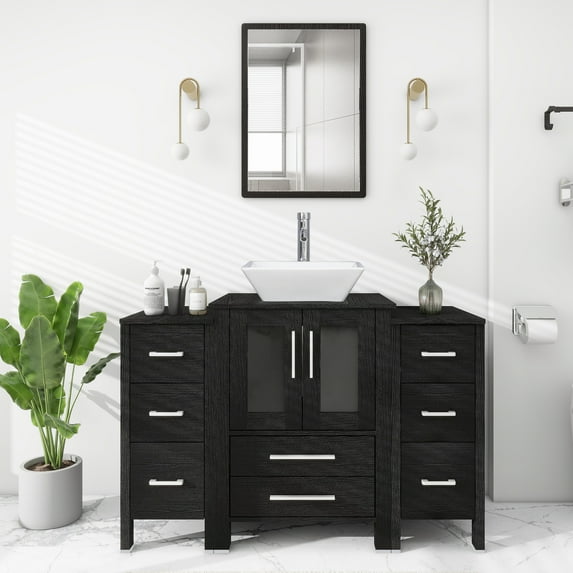 Eclife 48" Single Bathroom Vanity Set Sink Combo with Faucet, Pop up Drain