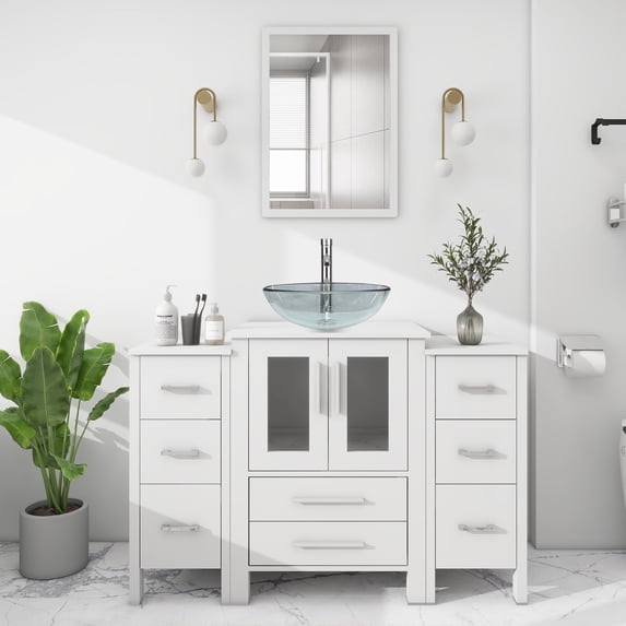 Eclife 48" Single Bathroom Vanity Set Sink Combo with Faucet, Pop up Drain