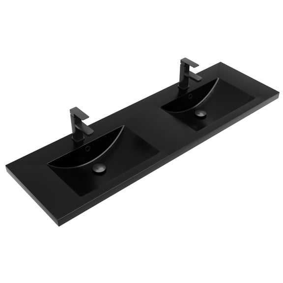 Eclife 60 Black Resin Integrated Double Bathroom Sink, Water Saving, Stain Resistant
