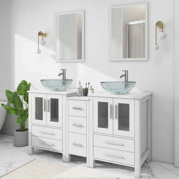Eclife 60" Double Sink Bathroom Vanity with Manufactured Wood Top