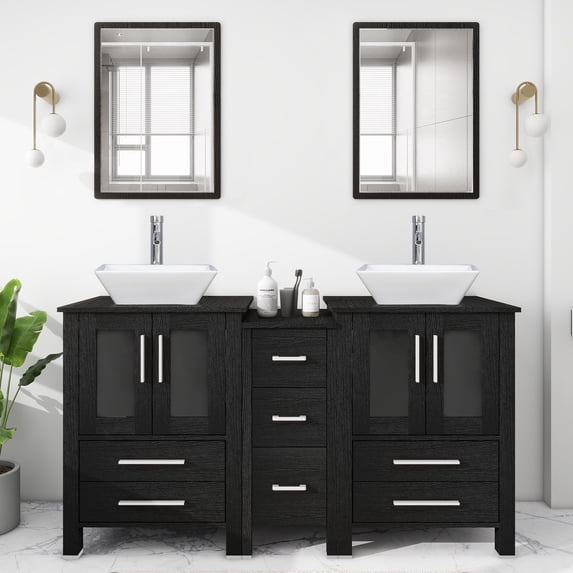 Eclife 60" Double Sink Bathroom Vanity with Manufactured Wood Top