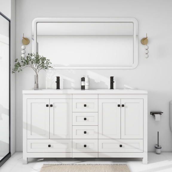 Eclife 60" Modern Double Sink Bathroom Vanity with Spacious Resin Top, Faucet, Assembly Required