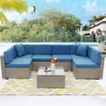 thumbnail image 1 of Eclife 7 Pieces Rattan Wicker Patio Conversation Set Metal Frame Outdoor All-Weather Cushions and Glass Coffee Table for Garden lawn, 1 of 8