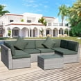 thumbnail image 1 of Eclife 7 Pieces Wicker/Rattan Patio Conversation Set All-Weather Outdoor Sofa 6-Person Sectional Seating Group Metal Frame Cushions and Coffee Table, 1 of 8
