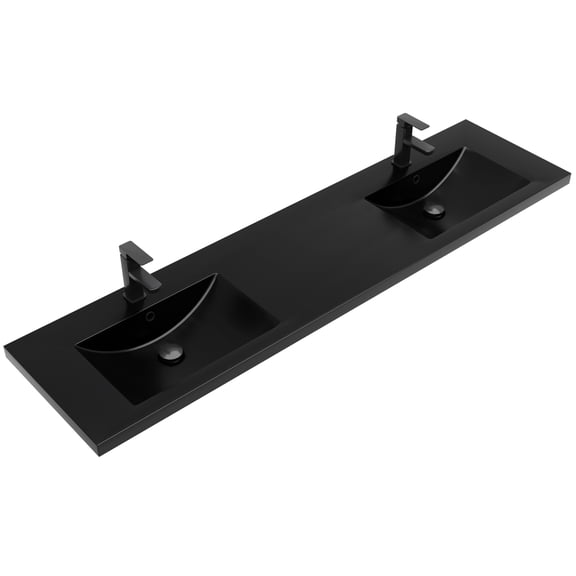 Eclife 72" Black Resin Integrated Double Bathroom Sink, Water Saving, Stain Resistant