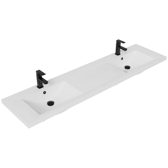 Eclife 72" Integrated Double Sink Bathroom Vanity Top in White