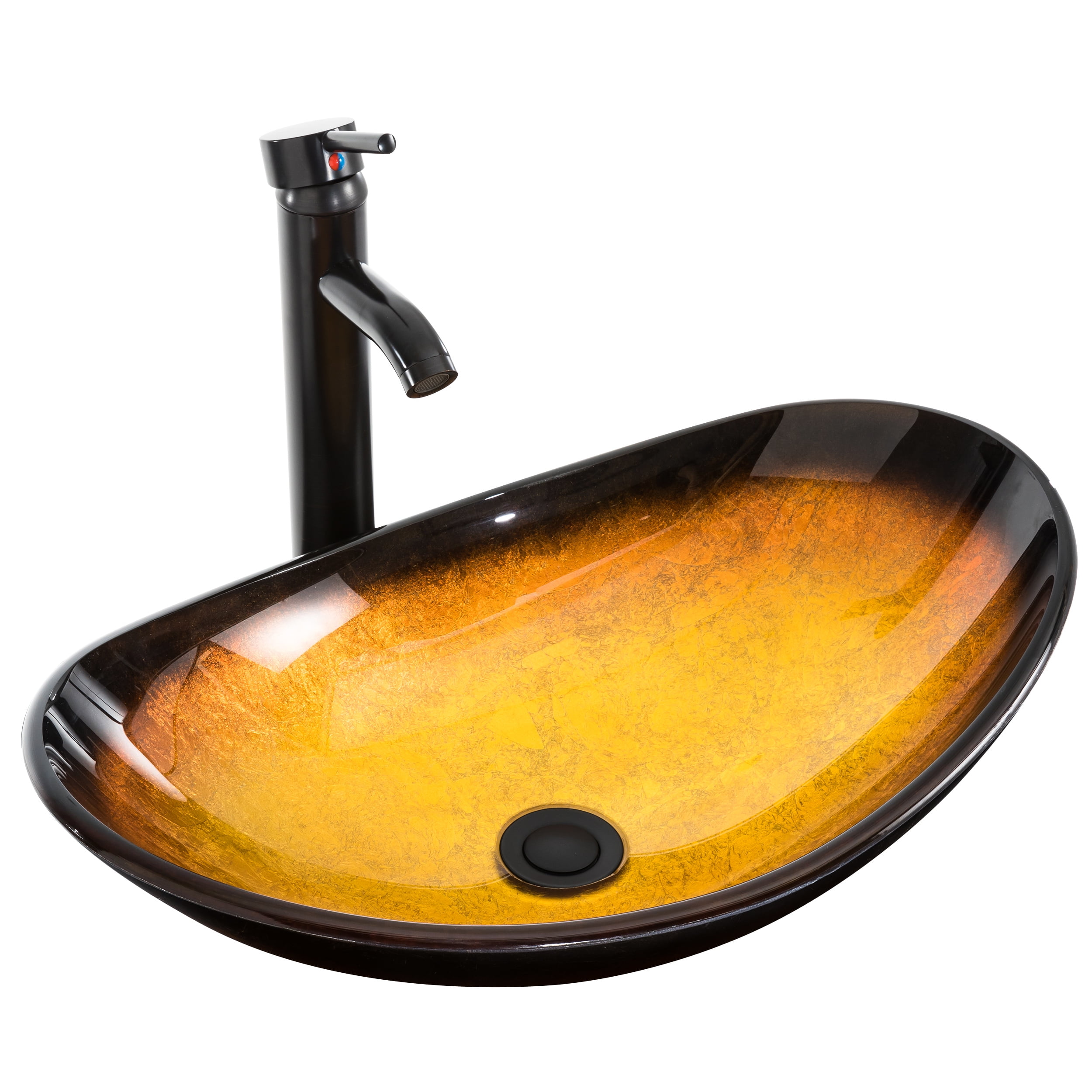 Eclife Bathroom Vessel Sink Set, Gold Glass Boat Basin Bowl with Oil
