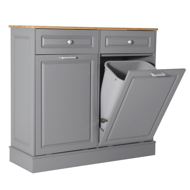 Eclife Double Tilt Out Trash Wooden Hidden Garbage Storage