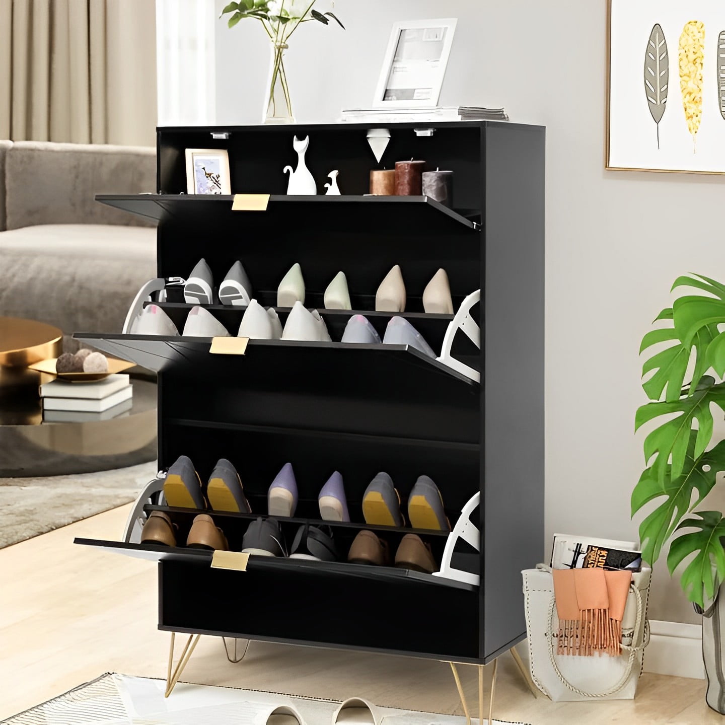 Free Shipping on Capet Walnut Narrow Shoe Storage Cabinet with Flip Down  Large Capacity up to 20 Pairs ｜Homary
