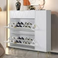 thumbnail image 1 of Eclife Flip Drawers Entryway Shoes Cabinets with Doors Narrow Slim 20 Pair 3 Tier Shoe Rack Freestanding Modern Shoes Storage Organizer Shelves, White, 1 of 9