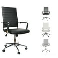 thumbnail image 1 of Eclife High Back Office Chair Ribbed Leather Chrome Base Swivel Upholstered Height & Tilt Adjustable with Arm Sleeves Executive Meeting Conference Chair in Black, 1 of 5