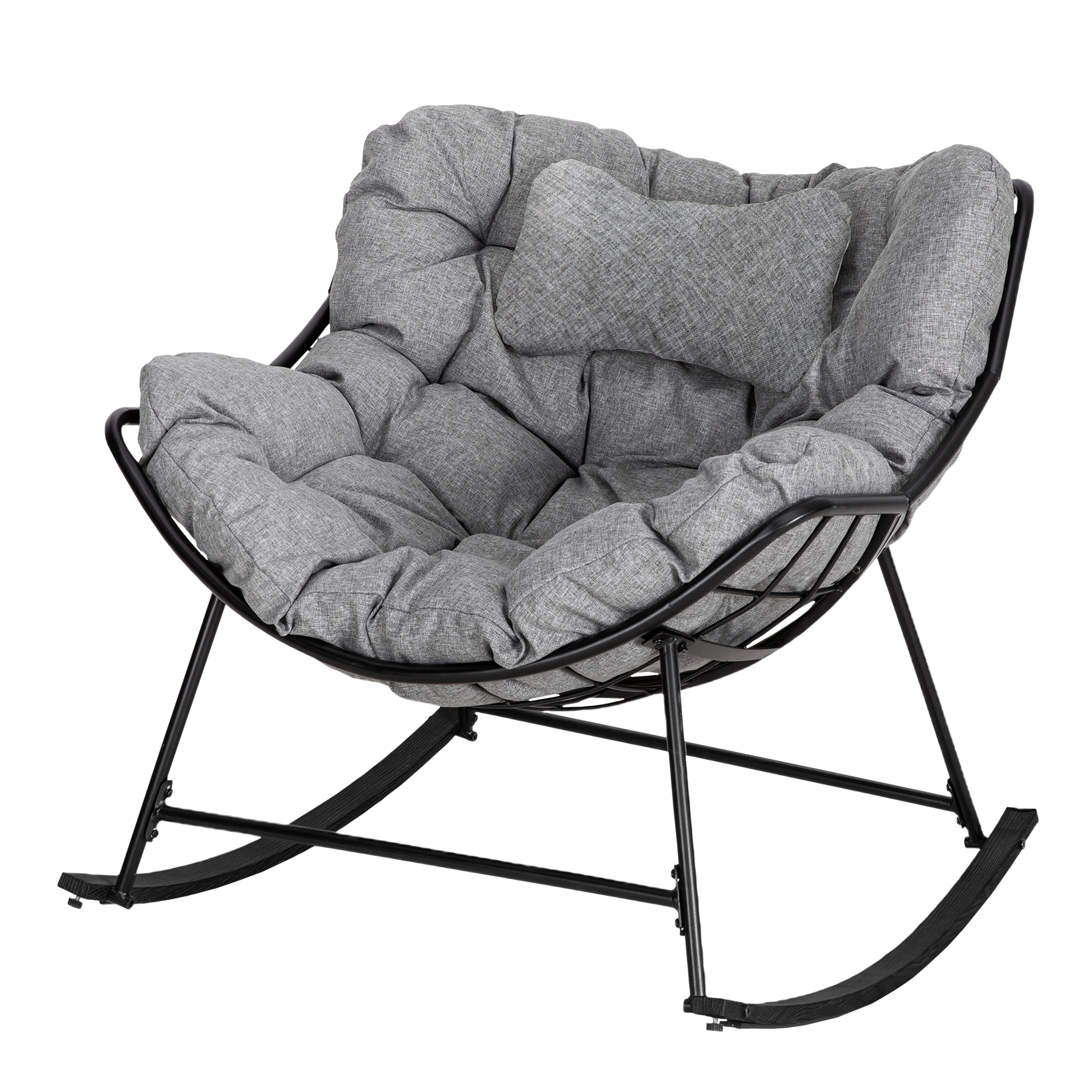 Eclife Metal Patio Rocking Chair Egg Shaped Lounge Rocker Bistro Chair Set with Gray Thick Fabric Cushion and Pillow for Indoor Outdoor Garden Balcony - image 1 of 11