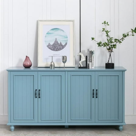 eclife Mid-Century Sideboard Buffet Cabinet with 4 Doors and Storage Shelves, Blue, 1 Piece