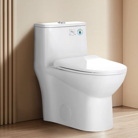 eclife Elongated Ceramic One-Piece Toilet, 1.6 GPF Dual Siphon Flush for Bathroom or RV