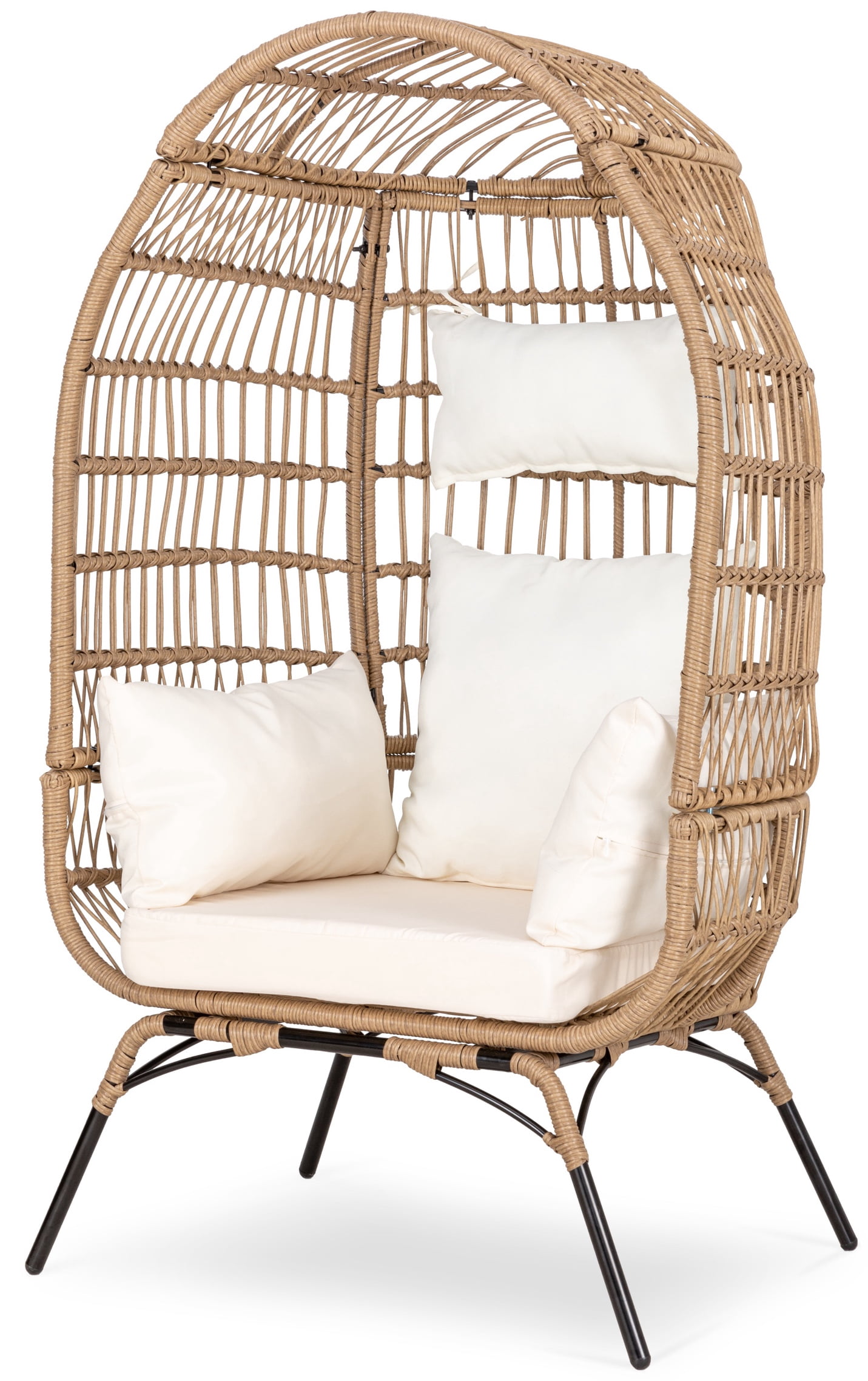 Eclife Outdoor Egg Chair Patio Wicker Lounge Chair with White Cushion