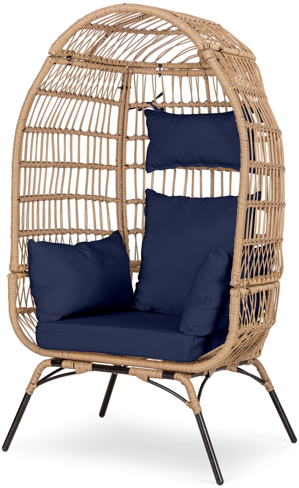 Eclife Rattan Wicker Egg Patio Chair Oversize Metal Lounge Chair with