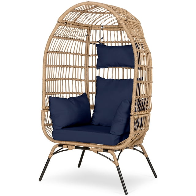 Eclife Rattan Wicker Egg Patio Chair Oversize Metal Lounge Chair with ...