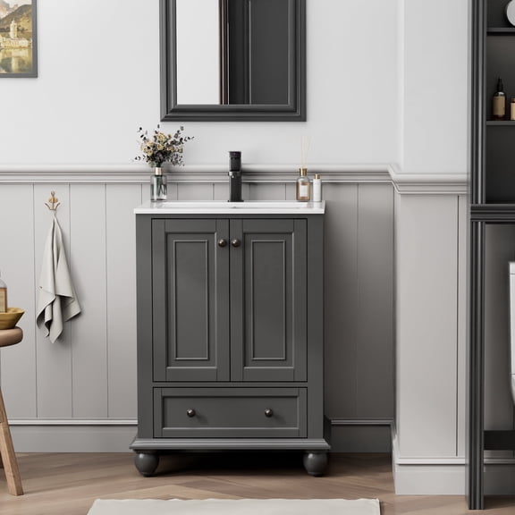 Eclife 24" Bathroom Vanity Cabinet Classic with Integrated Sink Top, Faucet and Drain