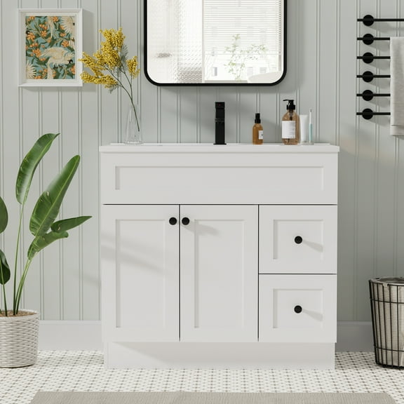 Eclife 36" Bathroom Vanity with Integrated Sink Top, Hand Painted