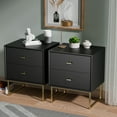 Eclife Modern Black Nightstand Set of 2 Bedside Table Wood with Gold