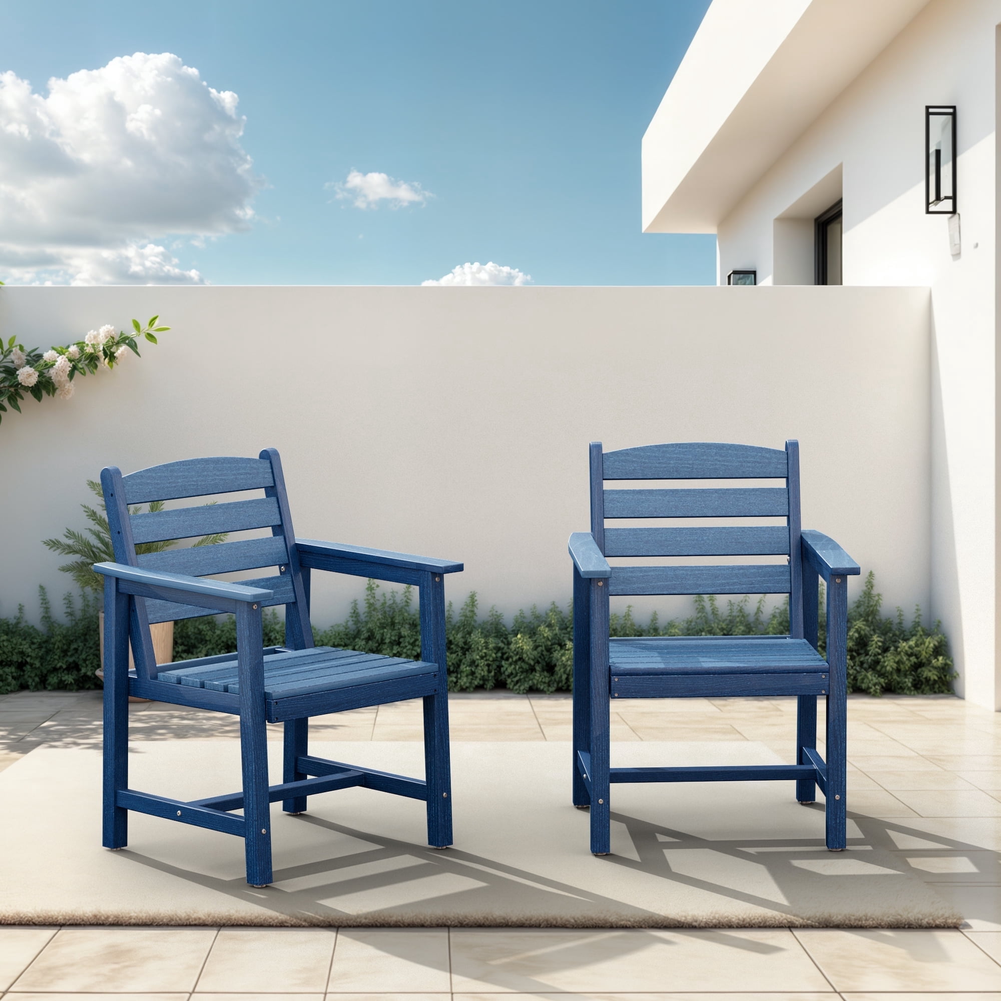 Eclife Set of 2 Blue HDPE Outdoor Patio Dining Chairs, Weather Resistant Seating for Balcony, Deck and Garden