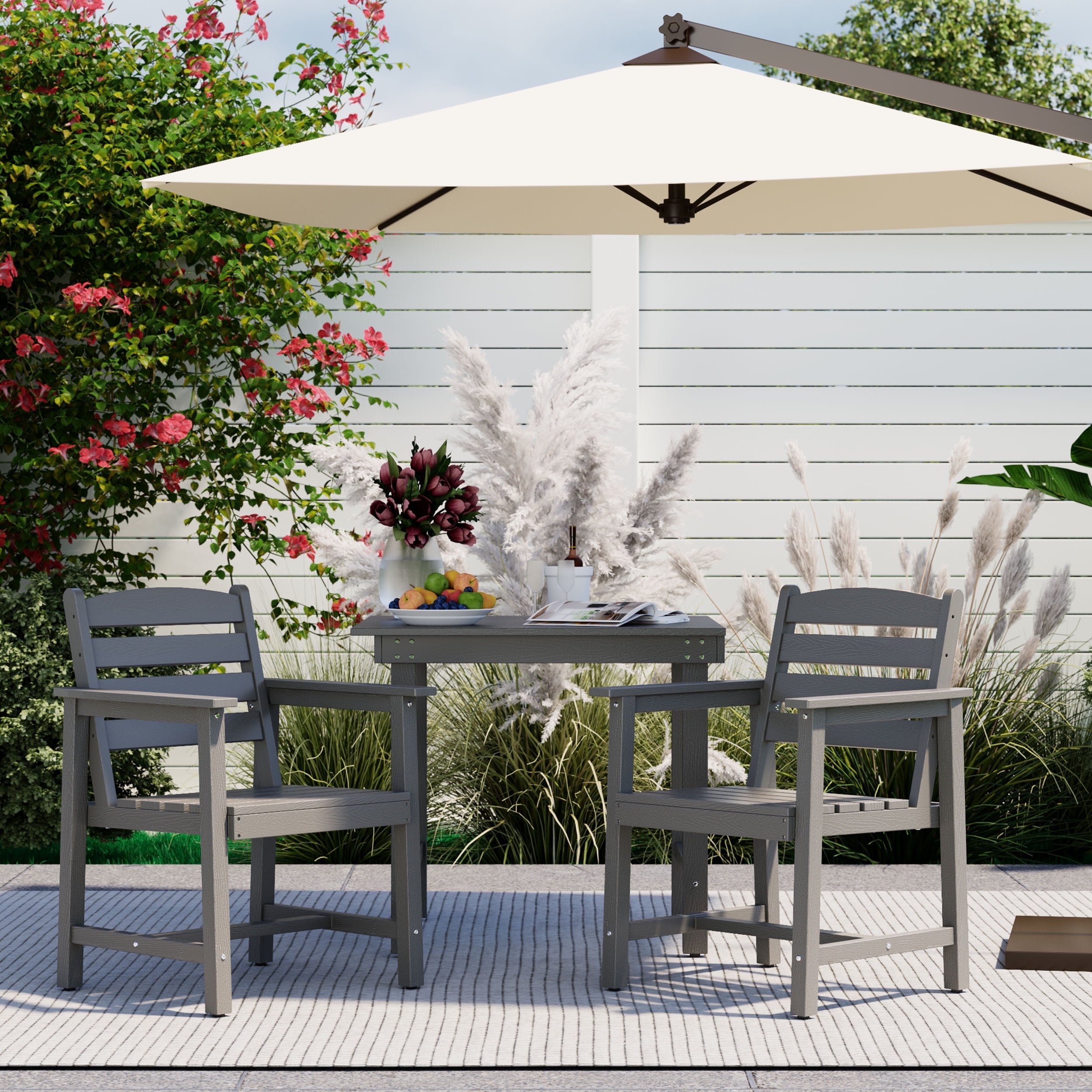 Eclife Set of 2 outdoor patio dining chairs Plastic Plywood Weather Resistant for Balcony Deck Pool Lawn Garden Backyard, Gray