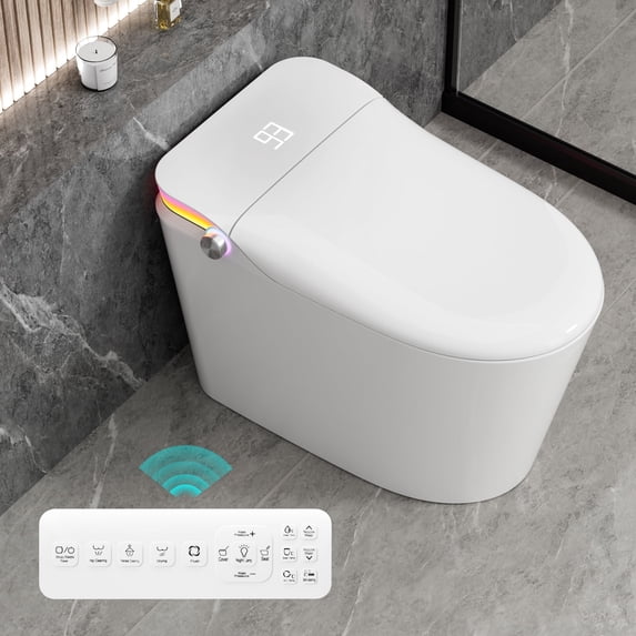 Eclife Smart Bidet Toilets Tankless, Auto Open/Soft Close, Auto Flush, Heated Toilet Seats, Nightlight, Remote Control