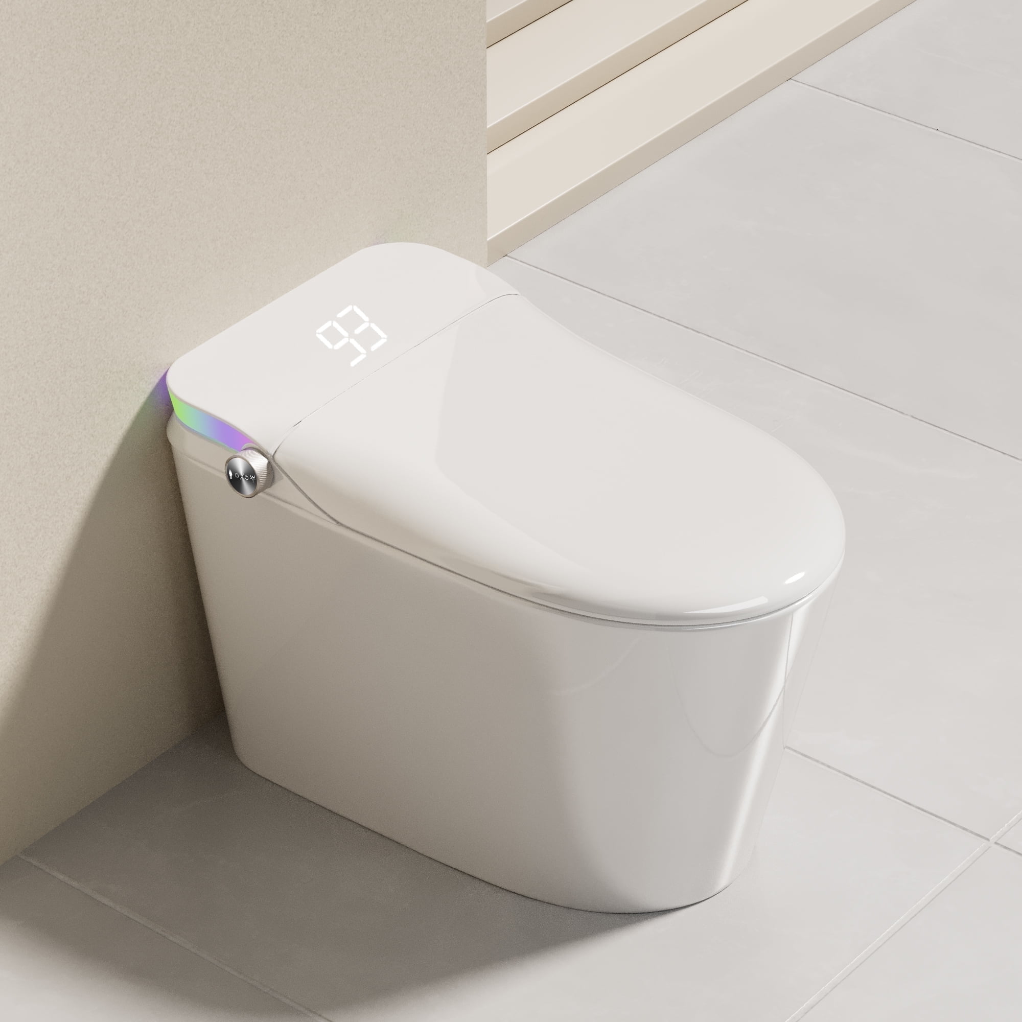 Smart White Elongated Tankless Bidet Toilet with Heated Seat and Remote