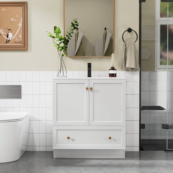 Eclife 30" Single Bathroom Vanity Cabinet with Integrated Sink Top, Hand Painted