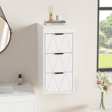 Eclife Wall Mount Side Cabinet with 3 Drawers, Floating Medicine Cabinet, 1 Piece