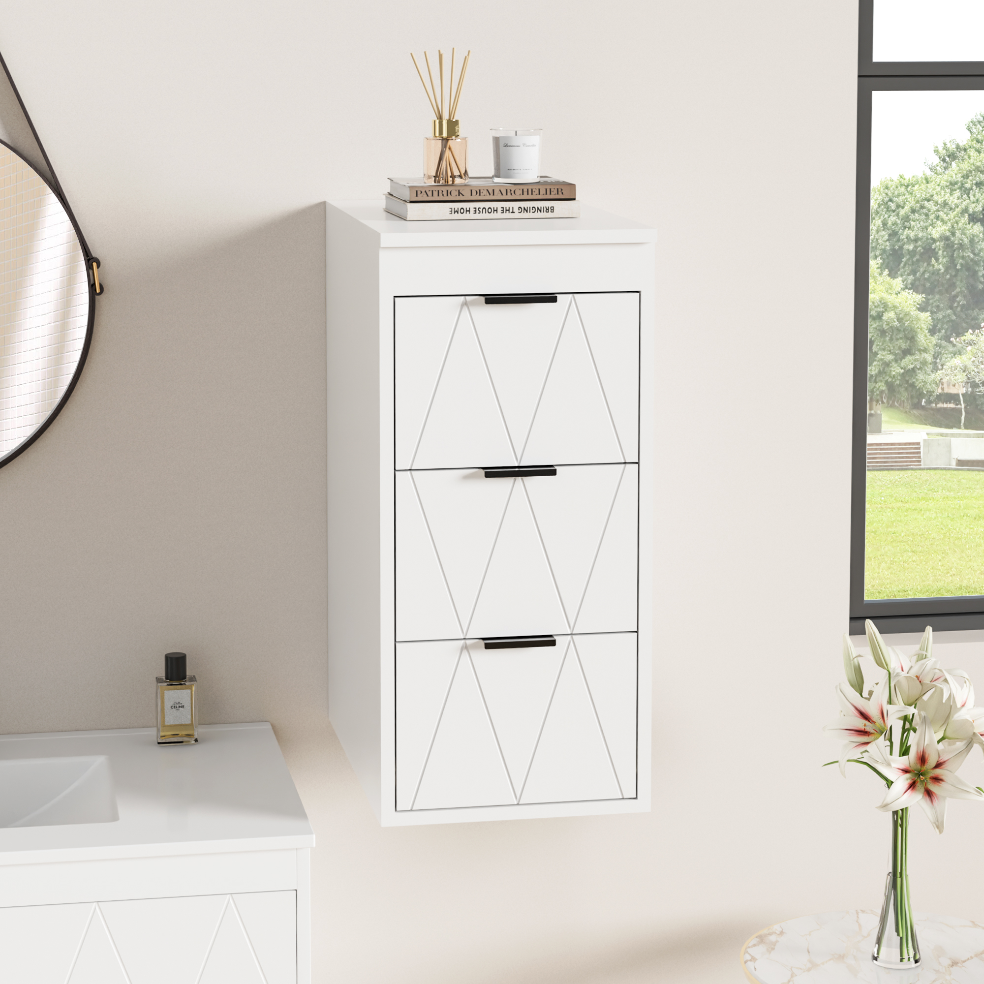 Eclife Wall Mount Side with 3 Drawers, Floating Side Medicine