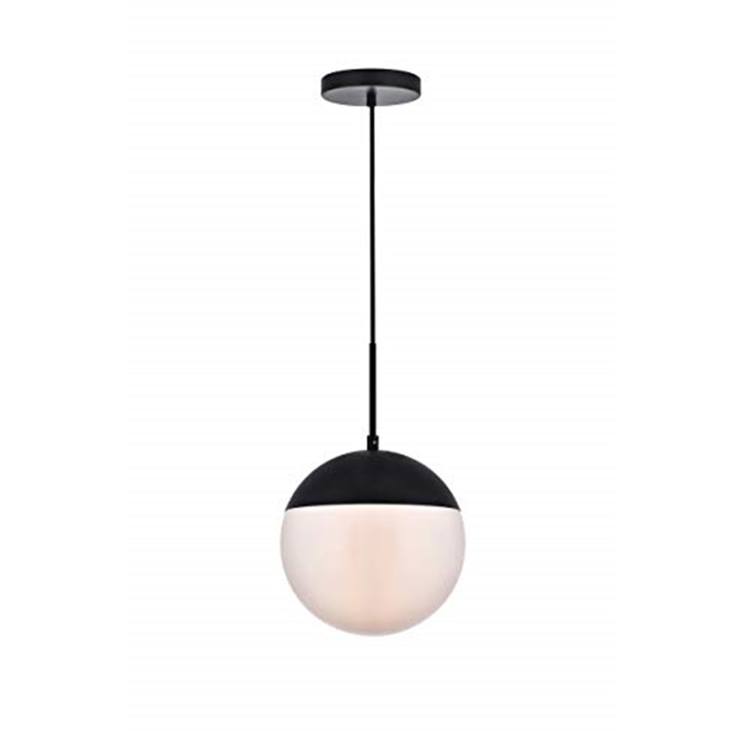 Modern Black Pendant Light with Frosted White Glass Globe Shade
